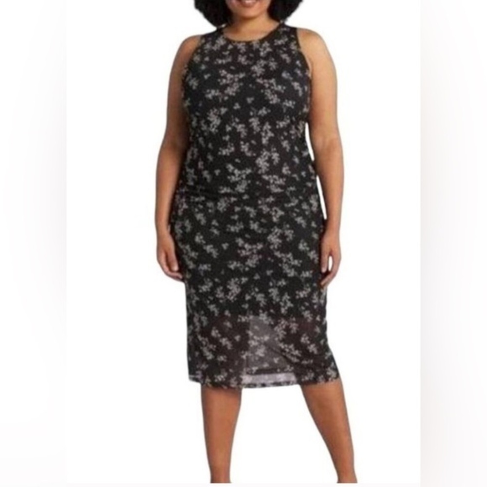 NEW…41 Hawthorn Women's Black Floral Sophia Fitted Mesh Midi Dress